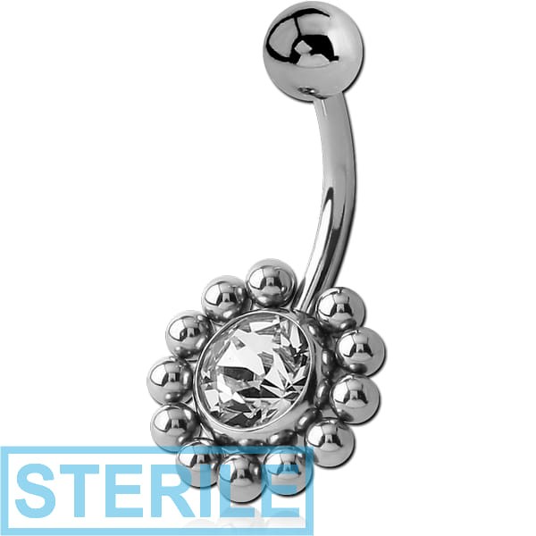 STERILE SURGICAL STEEL FLOWER VALUE JEWELLED NAVEL BANANA