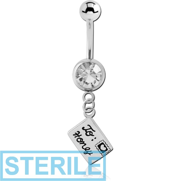 STERILE SURGICAL STEEL JEWELLED NAVEL BANANA WITH CHARM - ENVELOPE