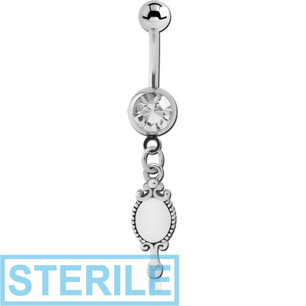 STERILE SURGICAL STEEL JEWELLED NAVEL BANANA WITH CHARM - MIRROR