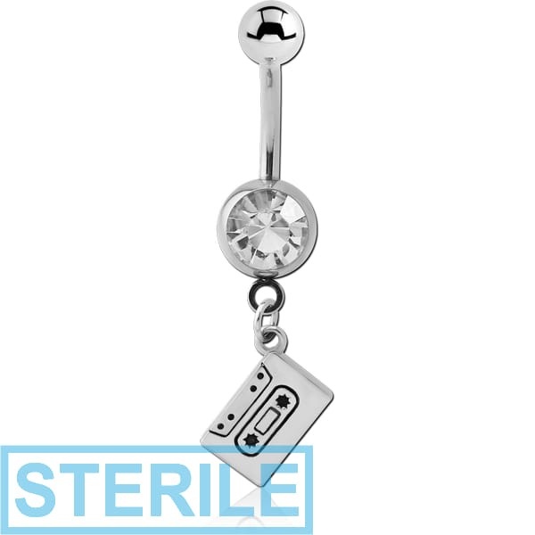 STERILE SURGICAL STEEL JEWELLED NAVEL BANANA WITH CHARM - CASSETTE