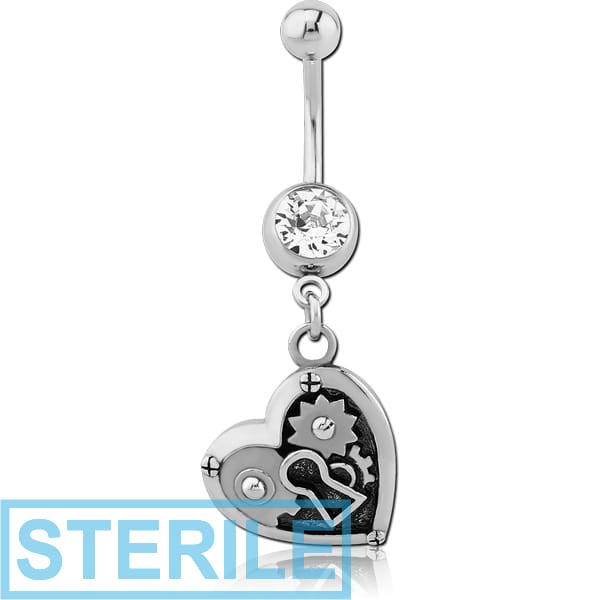 STERILE SURGICAL STEEL JEWELLED NAVEL BANANA WITH CHARM - HEART