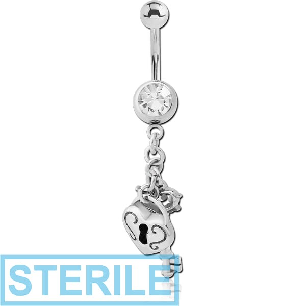 STERILE SURGICAL STEEL JEWELLED NAVEL BANANA WITH CHARM