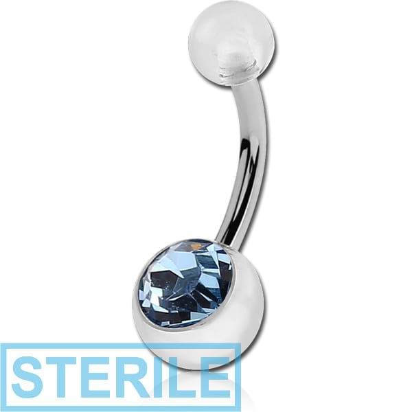 STERILE SURGICAL STEEL OPTIMA CRYSTAL JEWELLED NAVEL BANANA WITH UV BALL