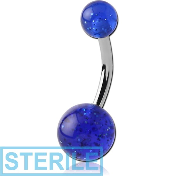 STERILE SURGICAL STEEL DOUBLE UV GLITTERING BALL NAVEL BANANA