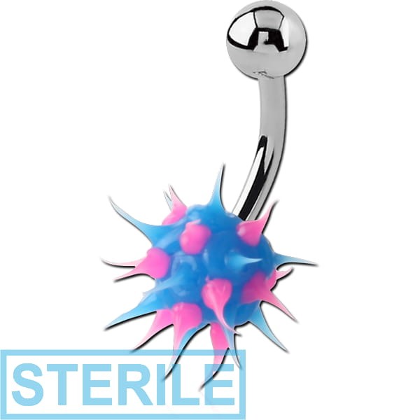 STERILE SURGICAL STEEL SILICONE SPIKEY BALL NAVEL BANANA