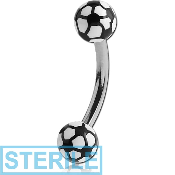 STERILE SURGICAL STEEL CURVED BARBELL WITH SOCCER PRINTED BALL
