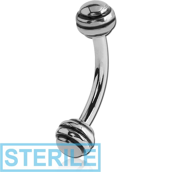 STERILE SURGICAL STEEL CURVED BARBELL WITH STRIPED BALL