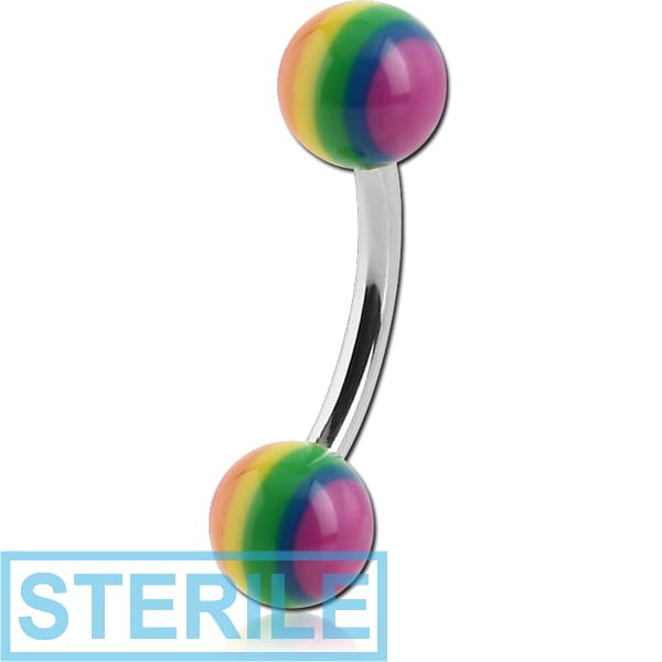 STERILE SURGICAL STEEL CURVED BARBELL WITH UV RAINBOW BALL
