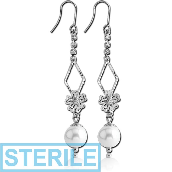 STERILE RHODIUM PLATED BRASS EARRINGS PAIR