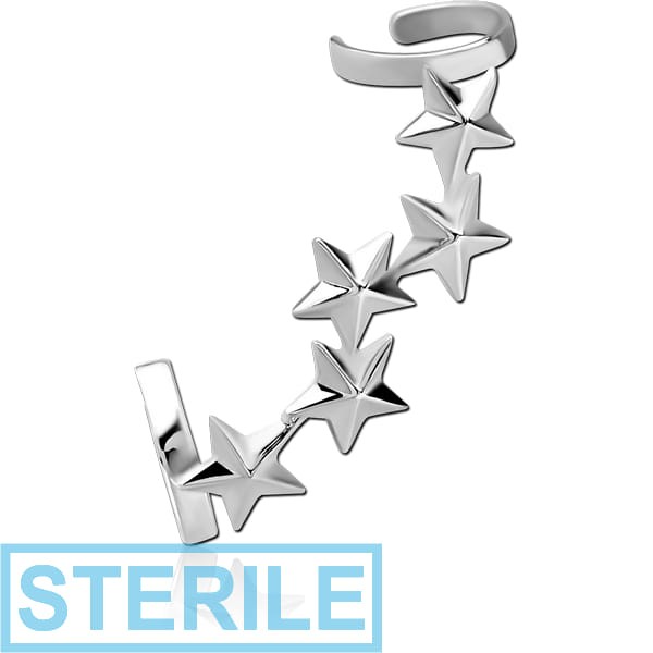 STERILE RHODIUM PLATED BRASS EAR CUFF - NAUTICAL STARS