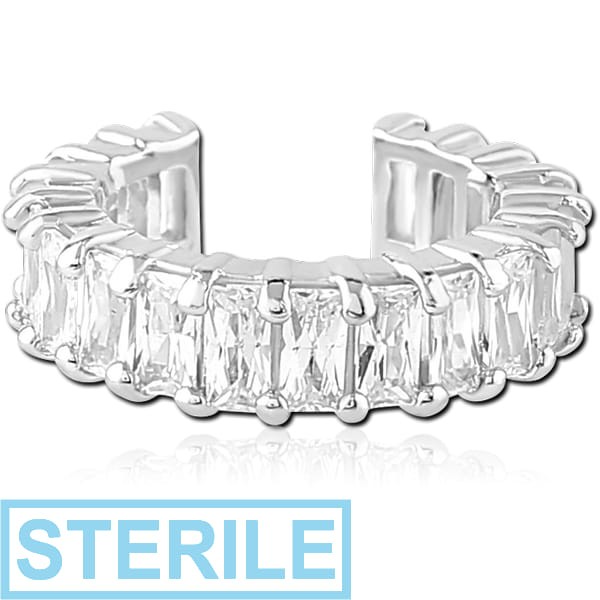 STERILE RHODIUM PLATED BRASS JEWELLED EAR CUFF