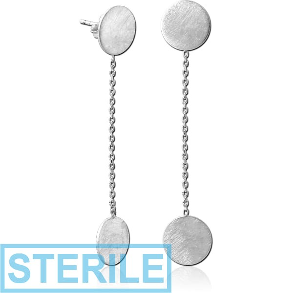 STERILE RHODIUM PLATED BRASS CHAIN EAR STUDS PAIR