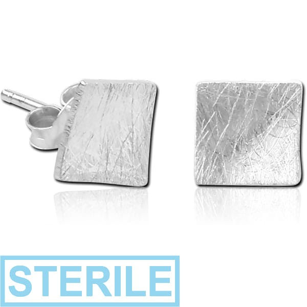 STERILE RHODIUM PLATED BRASS CHAIN EAR STUDS PAIR