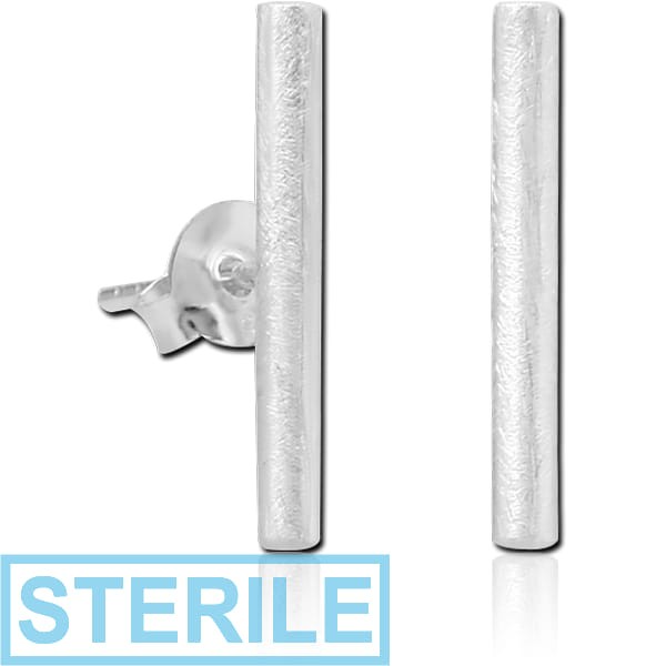 STERILE RHODIUM PLATED BRASS CHAIN EAR STUDS PAIR