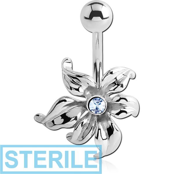 STERILE RHODIUM PLATED BRASS JEWELLED NAVEL BANANA - FLOWER