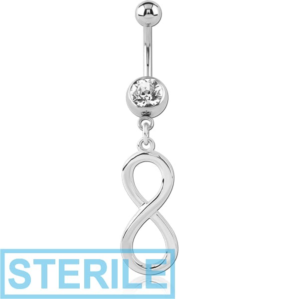 STERILE SURGICAL STEEL JEWELLED NAVEL BANANA WITH DANGLING CHARM - INFINITY