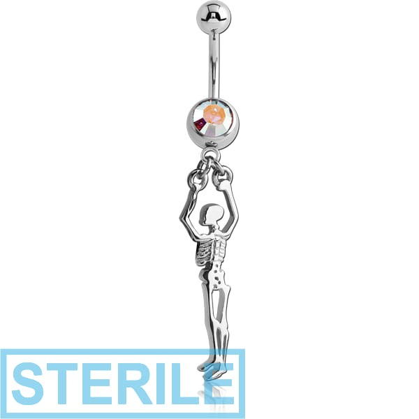 STERILE SURGICAL STEEL JEWELLED NAVEL BANANA WITH DANGLING CHARM - SKELETON
