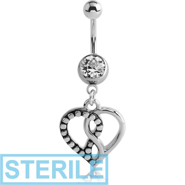 STERILE SURGICAL STEEL JEWELLED NAVEL BANANA WITH DANGLING CHARM - INFINITY HEART
