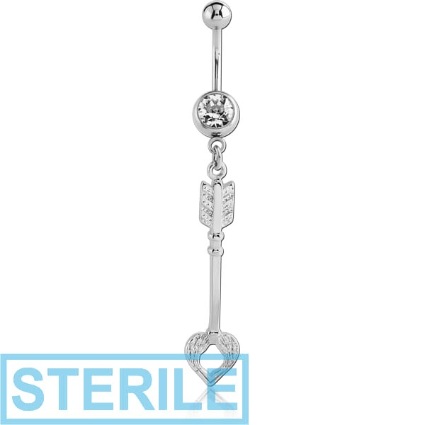 STERILE SURGICAL STEEL JEWELLED NAVEL BANANA WITH DANGLING CHARM - ARROW