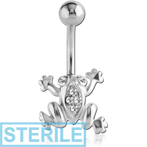 STERILE RHODIUM PLATED BRASS JEWELLED NAVEL BANANA - FROG