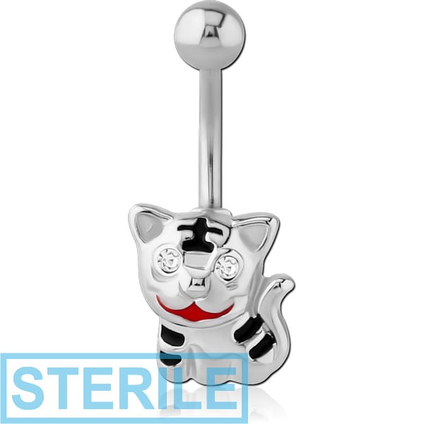 STERILE RHODIUM PLATED BRASS JEWELLED NAVEL BANANA - CAT