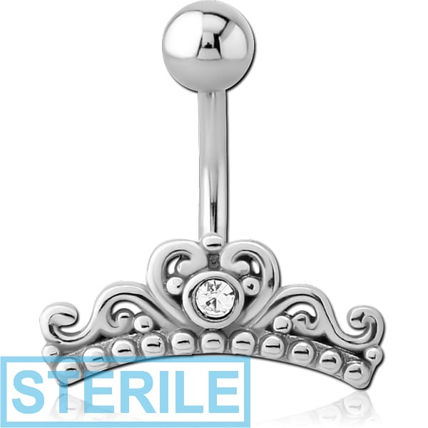 STERILE RHODIUM PLATED BRASS JEWELLED NAVEL BANANA - CROWN