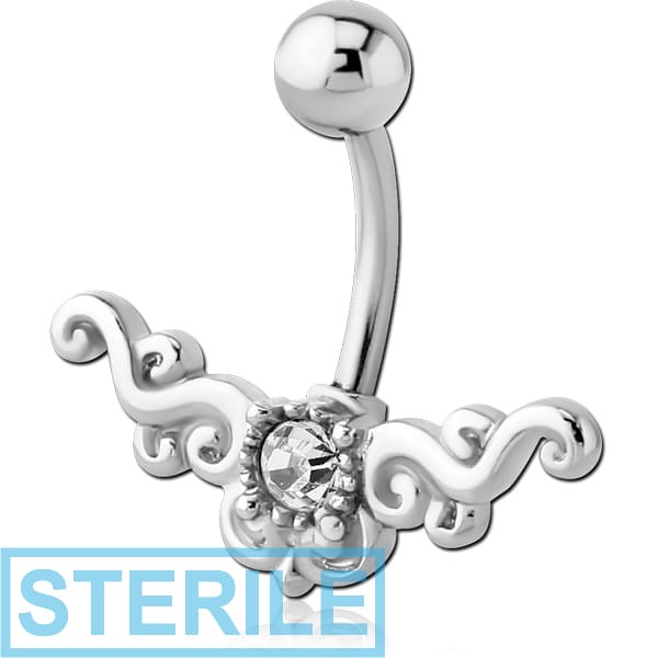 STERILE RHODIUM PLATED BRASS JEWELLED NAVEL BANANA