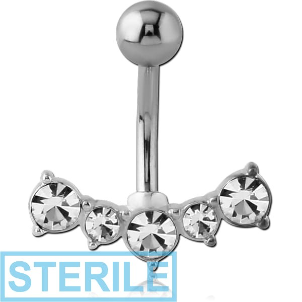 STERILE RHODIUM PLATED BRASS JEWELLED NAVEL BANANA