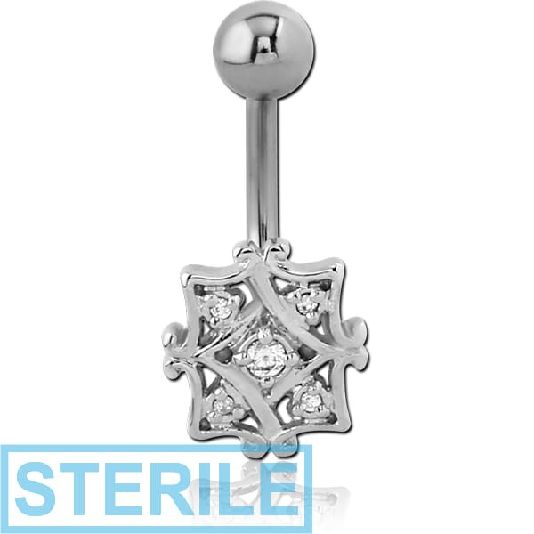 STERILE RHODIUM PLATED BRASS JEWELLED NAVEL BANANA - FILIGREE