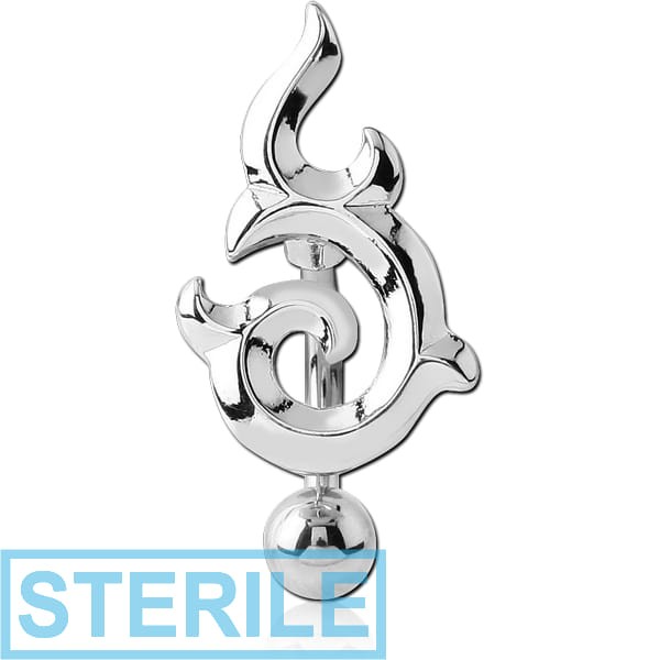 STERILE RHODIUM PLATED BRASS REVERSE NAVEL BANANA - TRIBLE