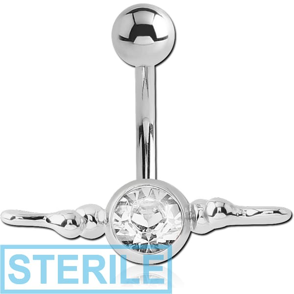 STERILE RHODIUM PLATED BRASS JEWELLED NAVEL BANANA - BELLY CLIP