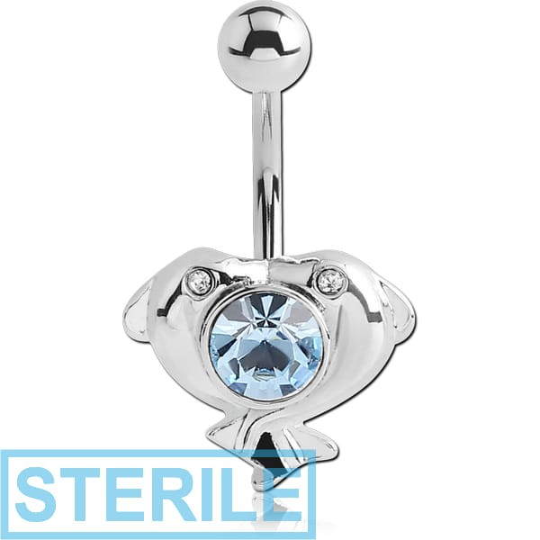 STERILE RHODIUM PLATED BRASS JEWELLED NAVEL BANANA - FISH FACE
