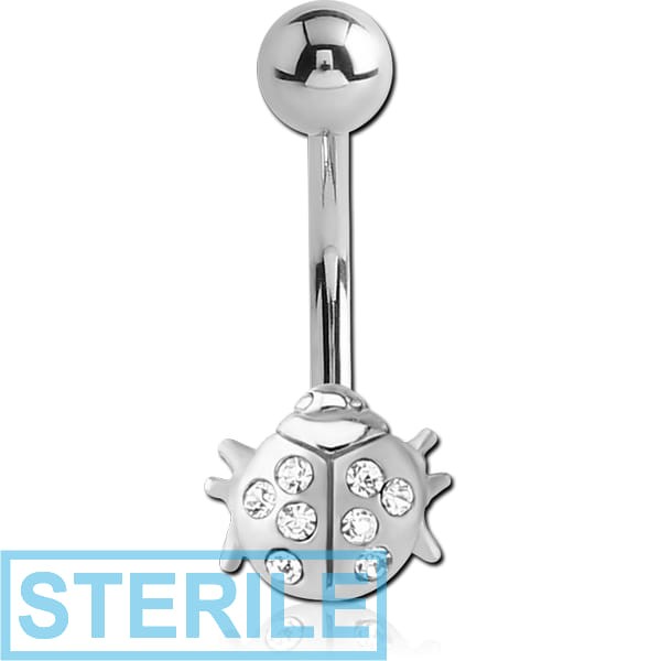 STERILE RHODIUM PLATED BRASS JEWELLED NAVEL BANANA - LADYBUG
