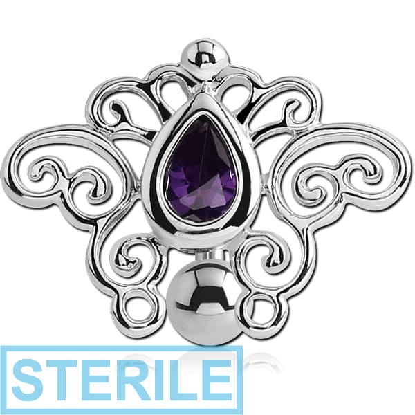 STERILE RHODIUM PLATED BRASS JEWELLED REVERSE NAVEL BANANA - TRIBLE