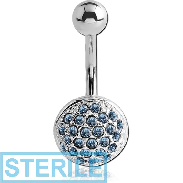 STERILE RHODIUM PLATED BRASS JEWELLED NAVEL BANANA - HALF BALL