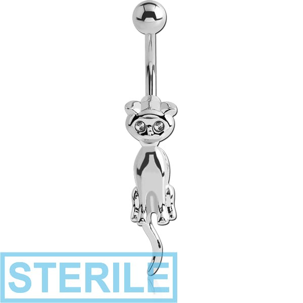 STERILE RHODIUM PLATED BRASS JEWELLED NAVEL BANANA - CAT