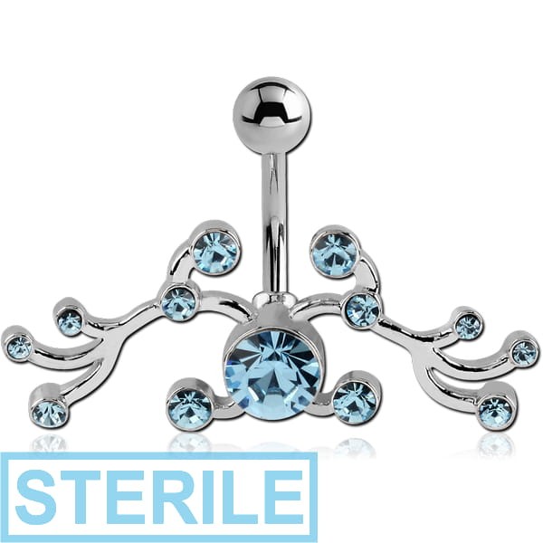 STERILE RHODIUM PLATED BRASS JEWELLED NAVEL BANANA - TRIBLE