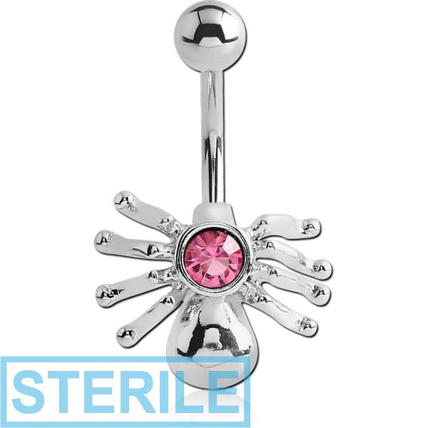 STERILE RHODIUM PLATED BRASS HIGH END CRYSTALS JEWELLED NAVEL BANANA - SPIDER
