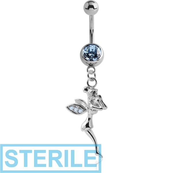 STERILE SURGICAL STEEL JEWELLED NAVEL BANANA WITH DANGLING CHARM - FAIRY