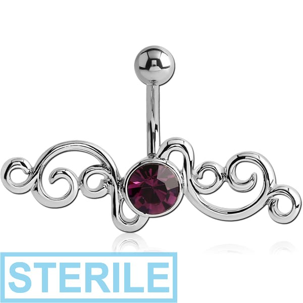 STERILE RHODIUM PLATED BRASS JEWELLED NAVEL BANANA - TRIBLE