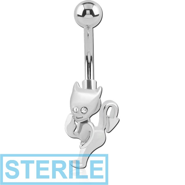 STERILE RHODIUM PLATED BRASS JEWELLED NAVEL BANANA - DEVIL