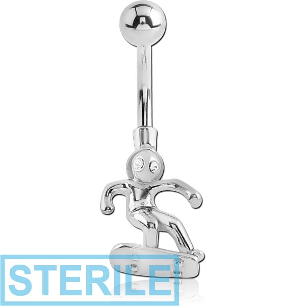 STERILE RHODIUM PLATED BRASS JEWELLED NAVEL BANANA - SKATEBOARDER