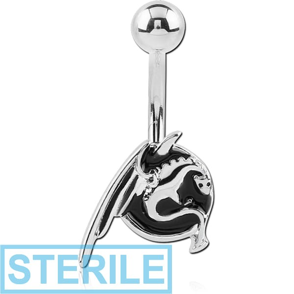 STERILE RHODIUM PLATED BRASS JEWELLED NAVEL BANANA - DRAGON