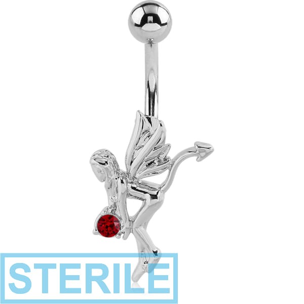 STERILE RHODIUM PLATED BRASS JEWELLED NAVEL BANANA - FAIRY