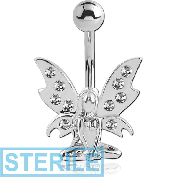 STERILE RHODIUM PLATED BRASS JEWELLED NAVEL BANANA - FAIRY