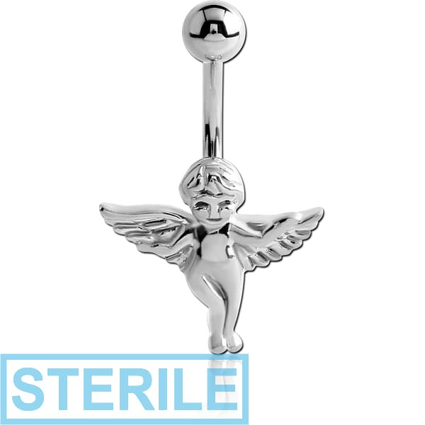 STERILE RHODIUM PLATED BRASS JEWELLED NAVEL BANANA - ANGLE