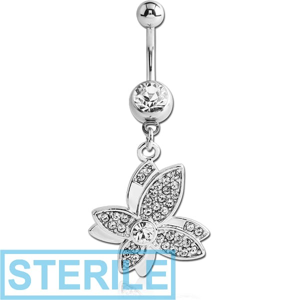 STERILE SURGICAL STEEL JEWELLED NAVEL BANANA WITH DANGLING CHARM - BUTTERFLY