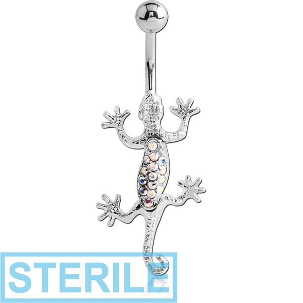 STERILE RHODIUM PLATED BRASS VALUE JEWELLED NAVEL BANANA - SALAMANDER