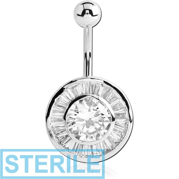 STERILE RHODIUM PLATED BRASS CZ JEWELLED NAVEL BANANA - CIRCLE