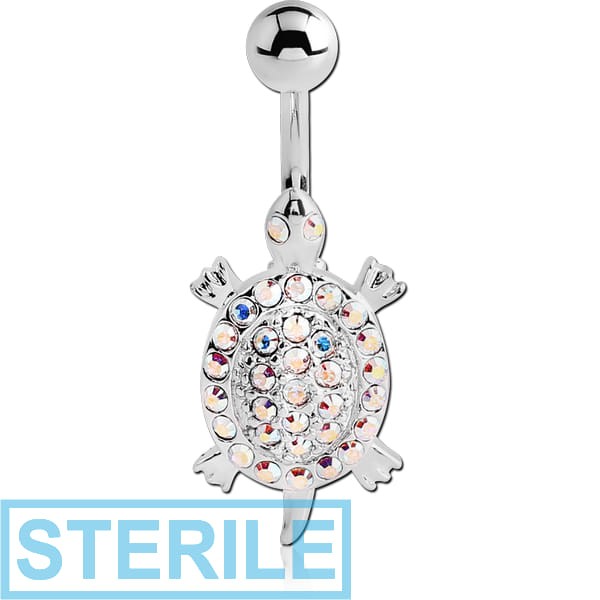 STERILE RHODIUM PLATED BRASS VALUE JEWELLED NAVEL BANANA - TURTLE